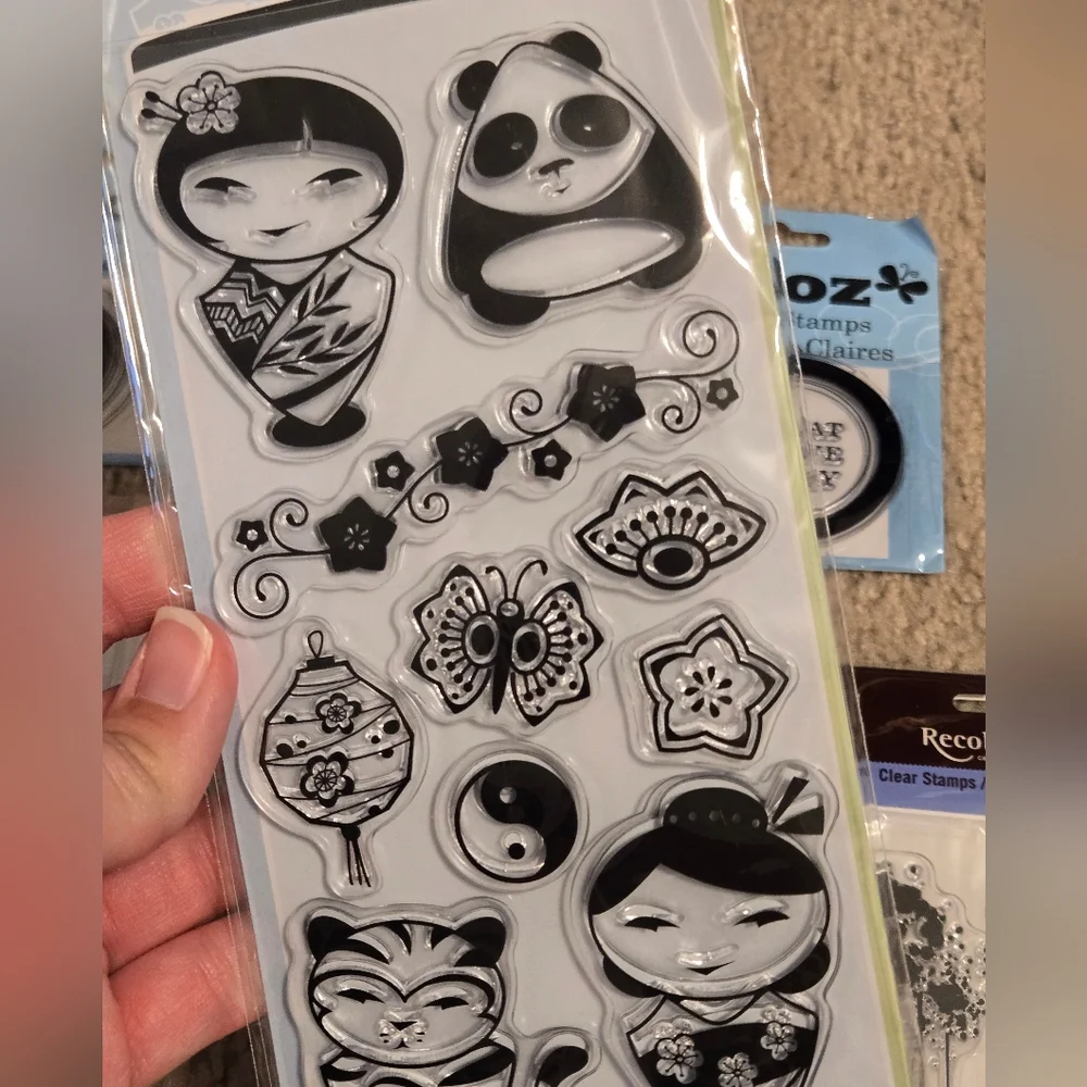Assorted Clear Acrylic Stamps Bundle Asian Characters Nature Splat Design